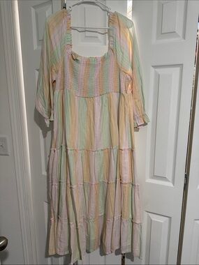 crown & ivy Pastel Striped Tiered Maxi Dress